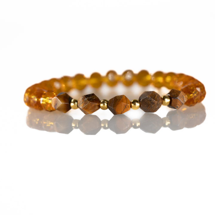 Natural Rondelle Glass with Tiger Eye Gemstone Bracelet, 8mm