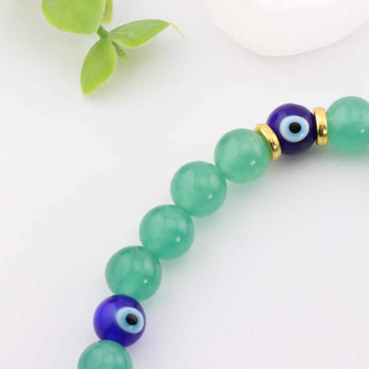 Natural Green Aventurine Bracelet with Protective Evil Eye Beads - 8mm | Healing Crystal Jewelry