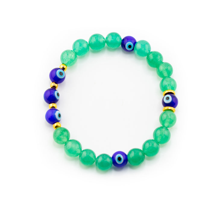 Natural Green Aventurine Bracelet with Protective Evil Eye Beads - 8mm | Healing Crystal Jewelry