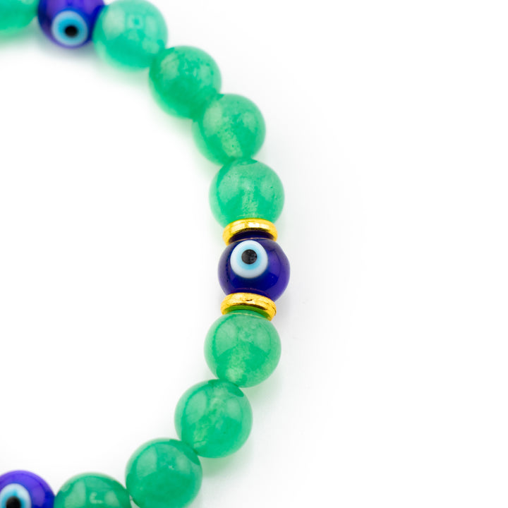 Natural Green Aventurine Bracelet with Protective Evil Eye Beads - 8mm | Healing Crystal Jewelry