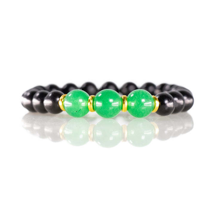 Natural Black Wood with Green Aventurine Gemstone Bracelet, 8mm