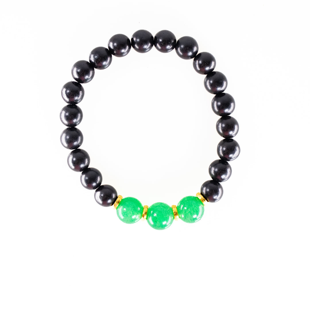 Natural Black Wood with Green Aventurine Gemstone Bracelet, 8mm