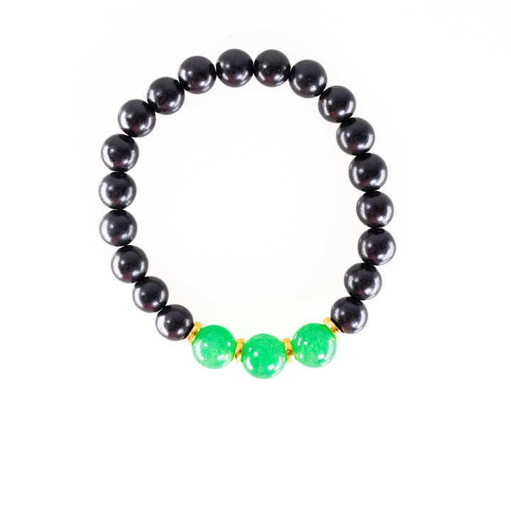 Natural Black Wood with Green Aventurine Gemstone Bracelet, 8mm