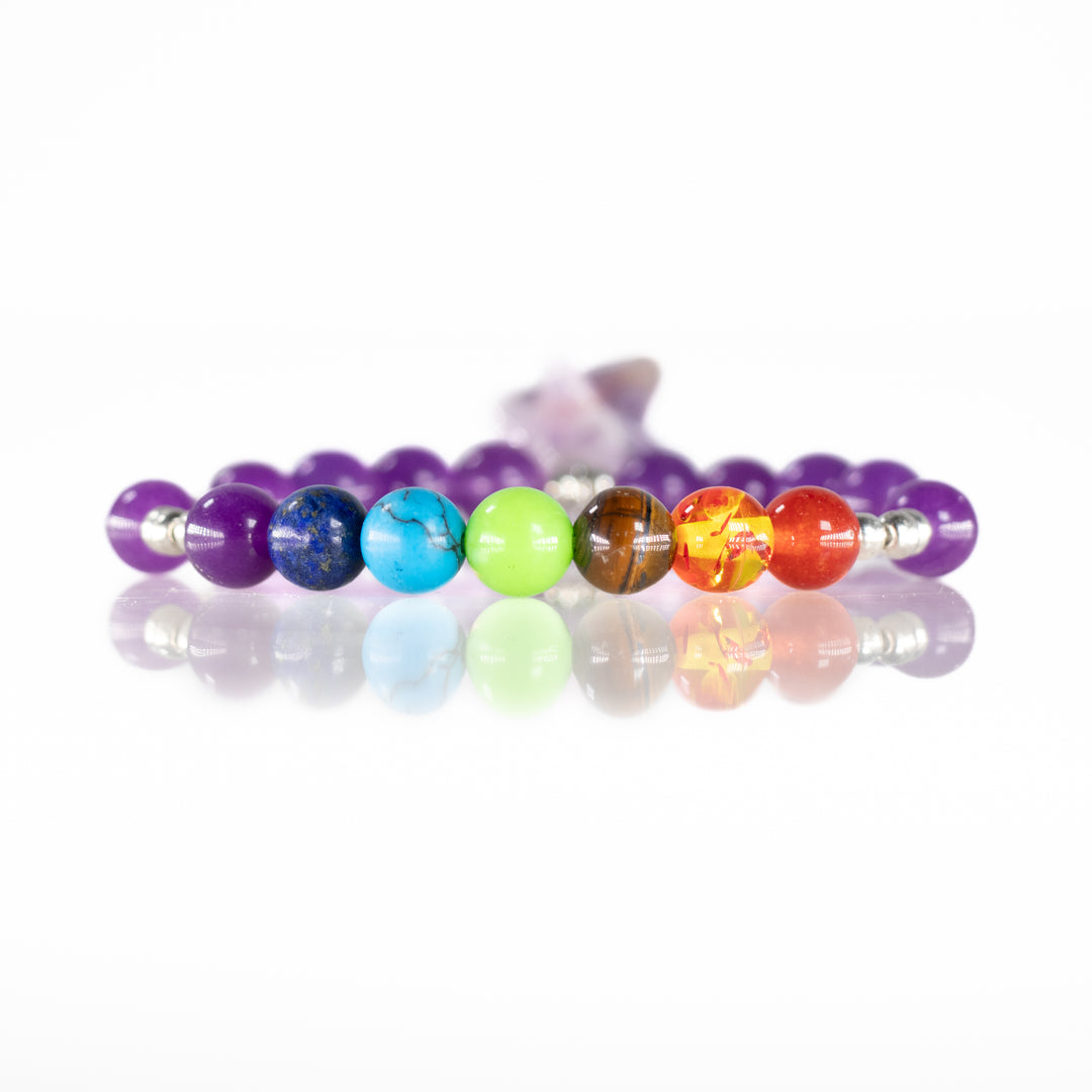 Natural Amethyst and Chakra Bracelet- with Merkabah Charm, 8mm - Chakra Balancing Bracelet