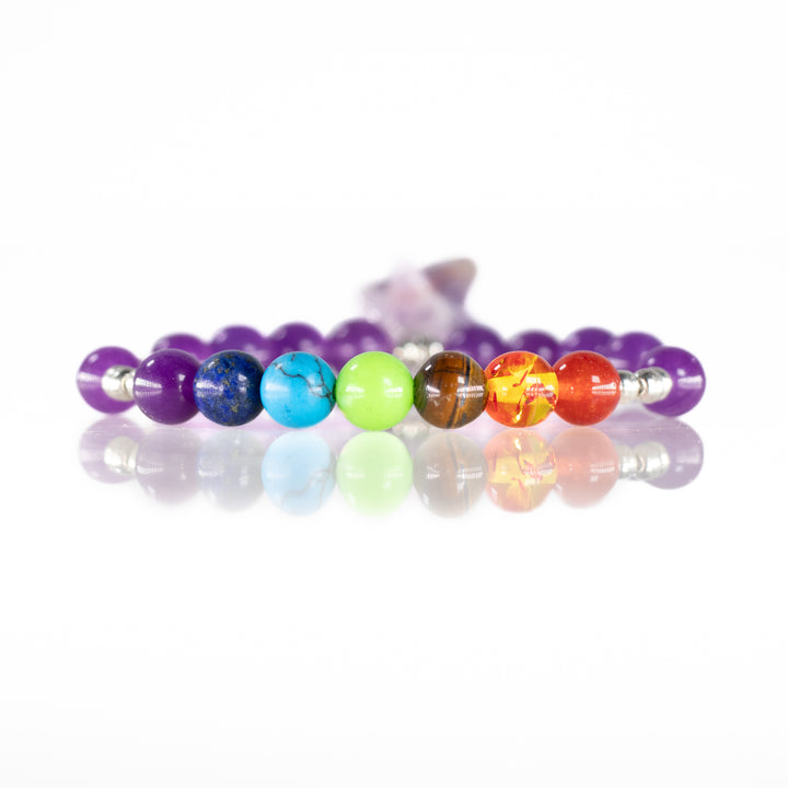Natural Amethyst and Chakra Bracelet- with Merkabah Charm, 8mm - Chakra Balancing Bracelet