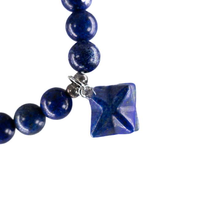 Pulsera de lapislázuli natural y chakras (con dije de Merkabah, 8 mm) - Pulsera para equilibrar los chakras