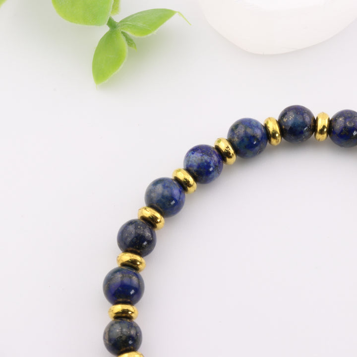 Natural Lapis Lazuli Heart Charm Bracelet - 6mm Gold Crystal Jewelry