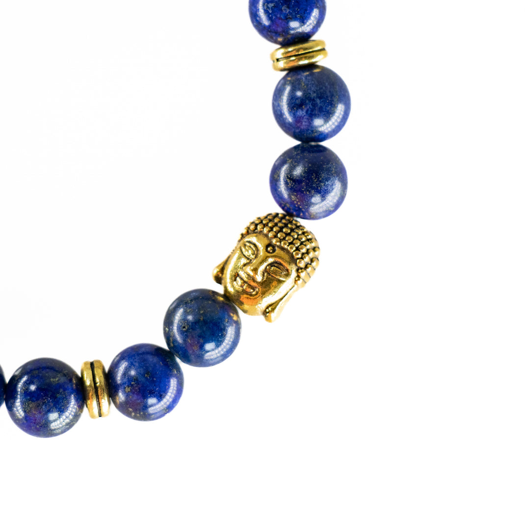 Bracelet en lapis-lazuli naturel, 8 mm, avec breloque tête de Bouddha