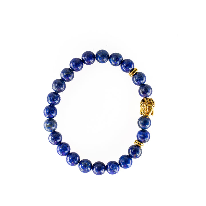 Bracelet en lapis-lazuli naturel, 8 mm, avec breloque tête de Bouddha