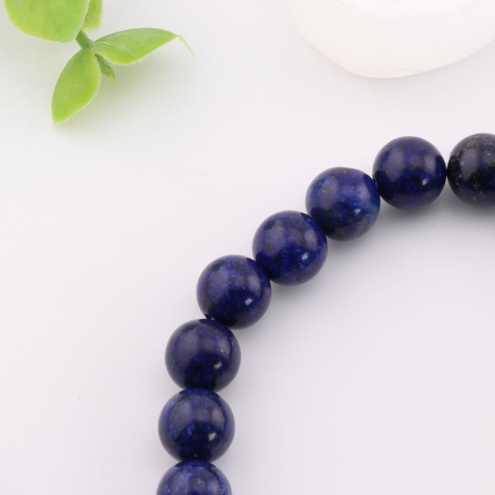 Natural Lapis Lazuli Gemstone Bracelet with Ancient Gold Helmet Accent - 8mm Beads