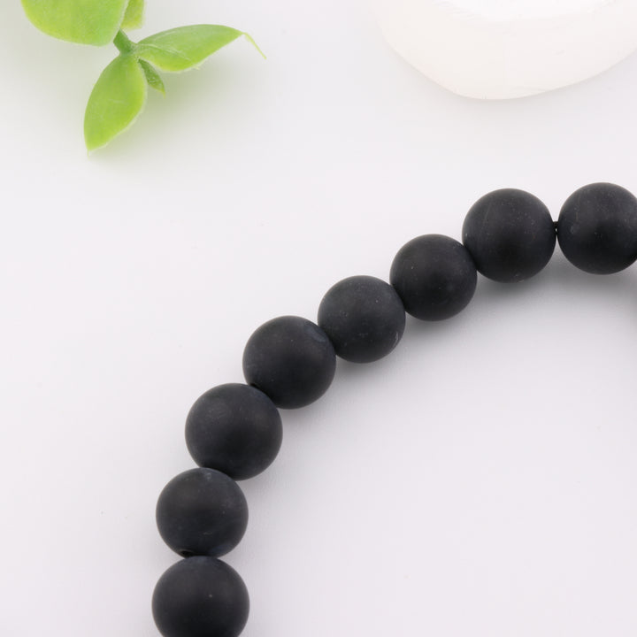 Natural Frosted Onyx Bracelet - Handcrafted Elegance with Gold Ancient Helmet Accent, 8mm Beads