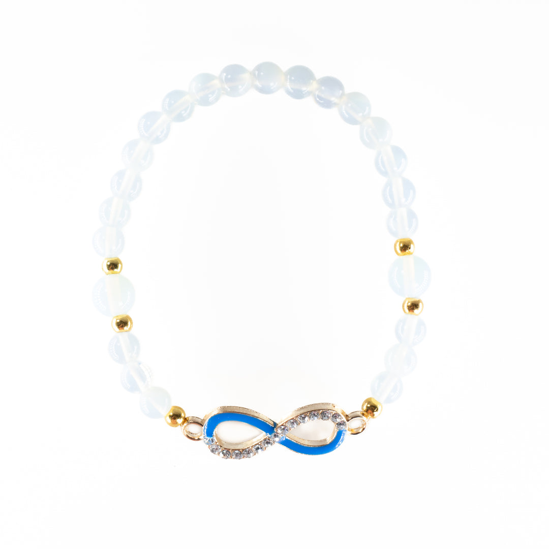 Bracelet en opalite naturelle, 6 mm, avec breloque infini