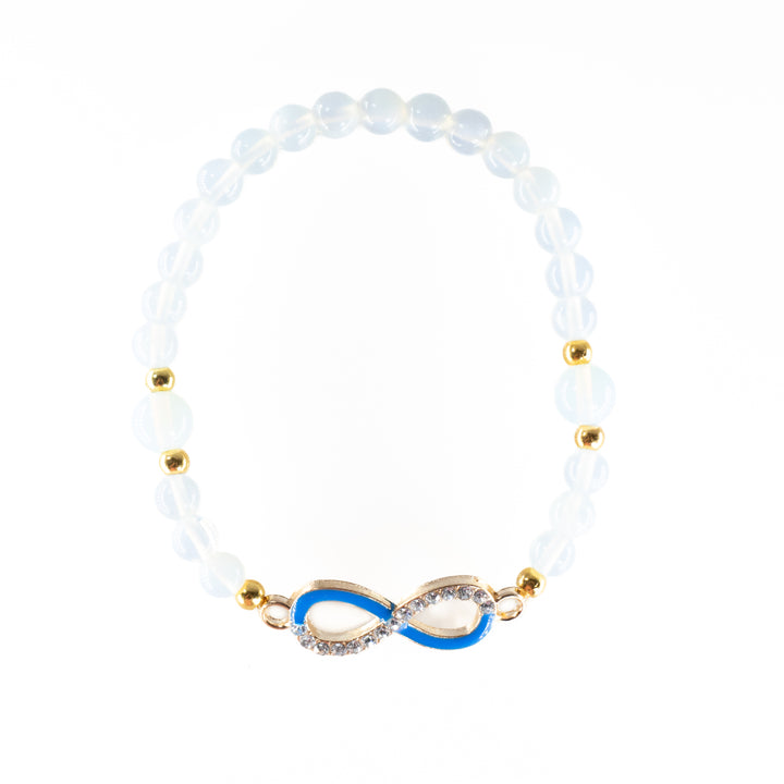 Bracelet en opalite naturelle, 6 mm, avec breloque infini
