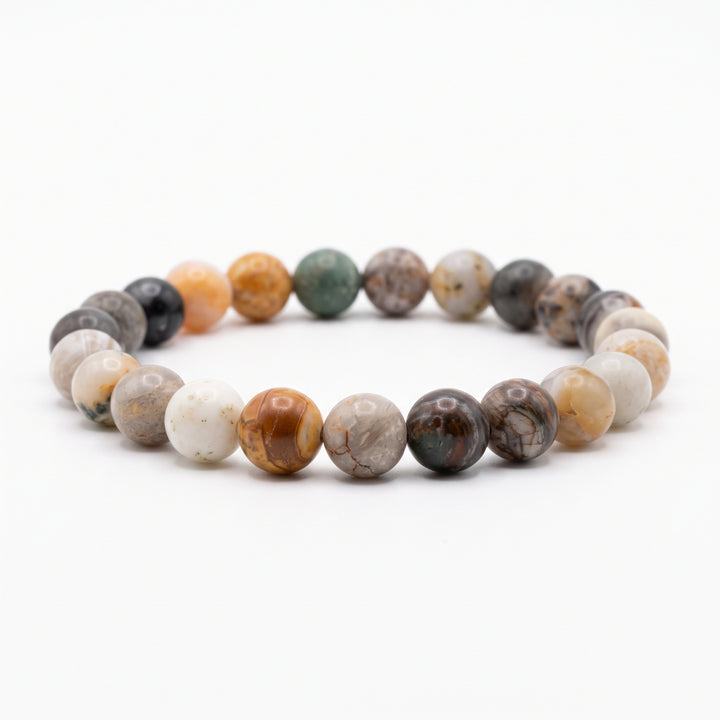Bamboo Leaf Agate Metal-Free Stretch Bracelet – 8mm Natural Earth Stone Jewelry