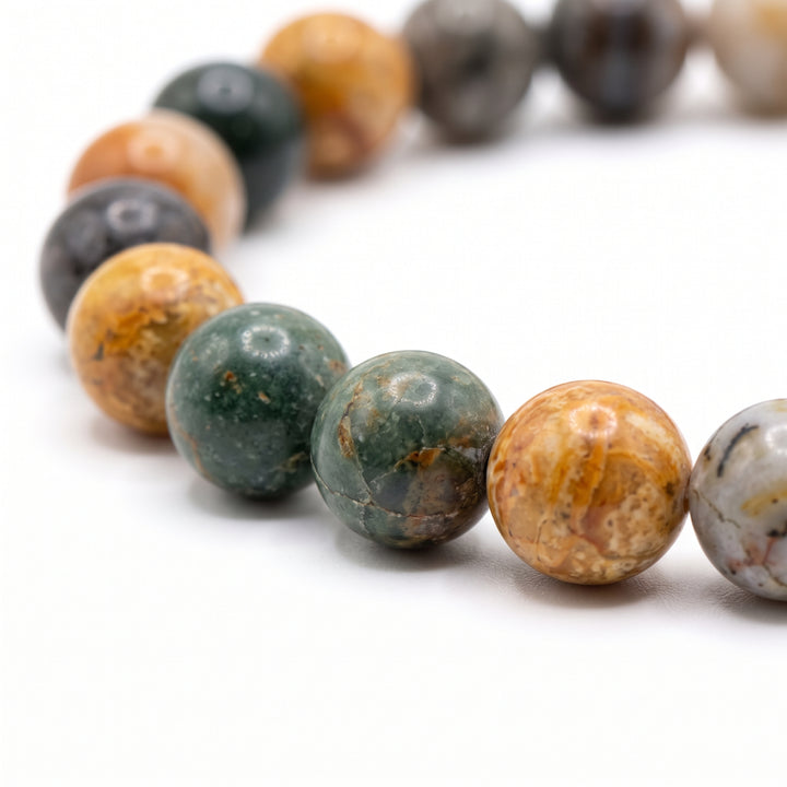 Bamboo Leaf Agate Metal-Free Stretch Bracelet – 8mm Natural Earth Stone Jewelry