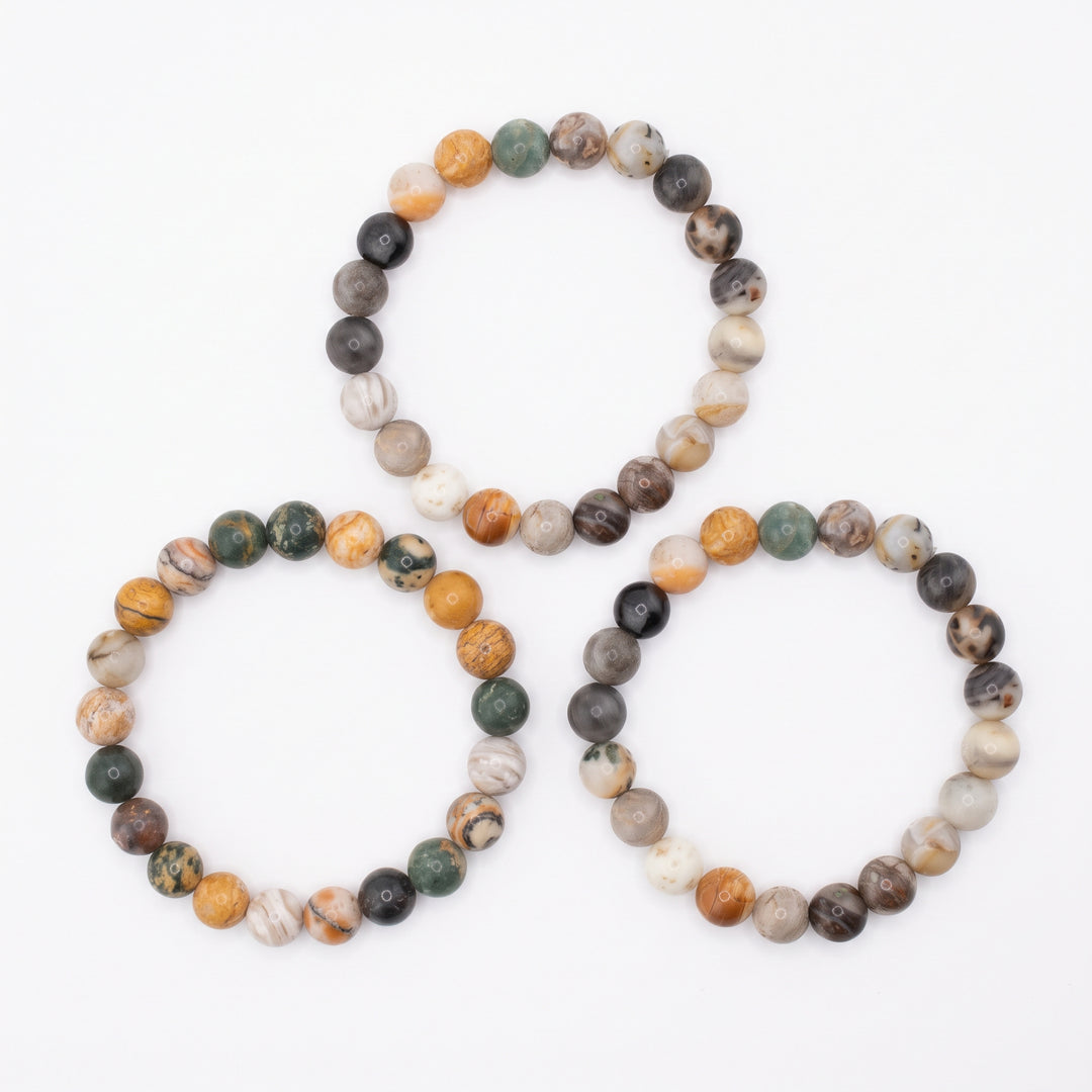 Bamboo Leaf Agate Metal-Free Stretch Bracelet – 8mm Natural Earth Stone Jewelry