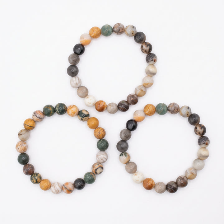 Bamboo Leaf Agate Metal-Free Stretch Bracelet – 8mm Natural Earth Stone Jewelry