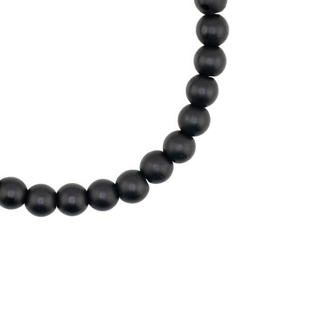 Close-up detail of round Frosted Black Onyx beads displaying a velvety matte black finish