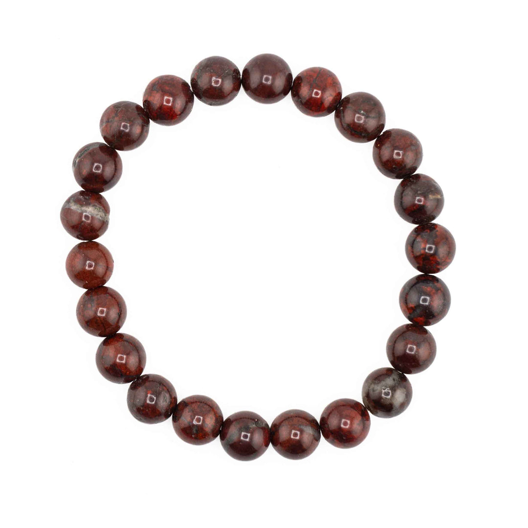 Natural African Bloodstone beaded stretch bracelet featuring round deep red and dark green jasper gemstone spheres
