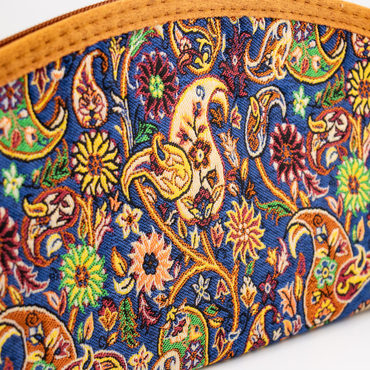 Authentic Turkish Paisley Zippered Wristlets – Ivory Garden & Navy Mosaic