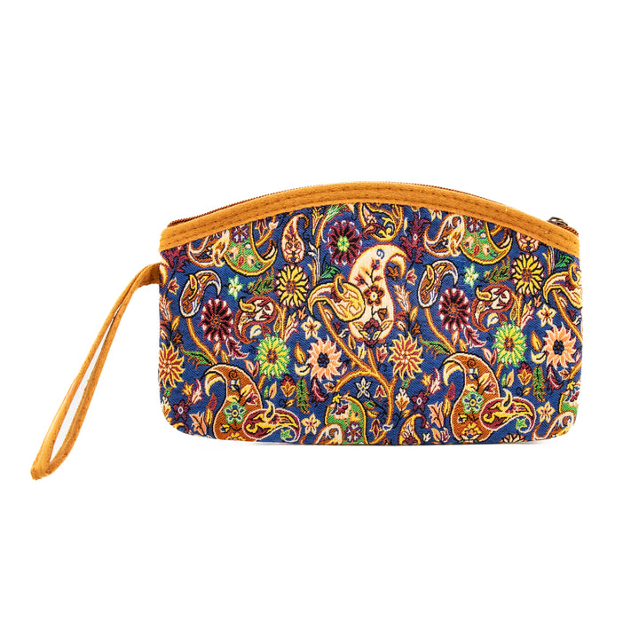 Authentic Turkish Paisley Zippered Wristlets – Ivory Garden & Navy Mosaic