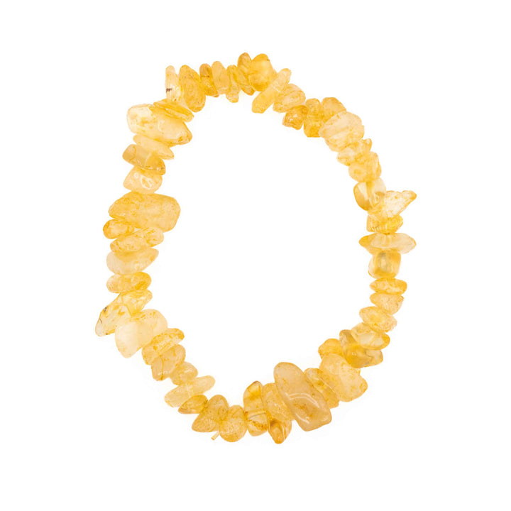 Citrine chip stone stretch bracelet made with irregular, tumbled gemstone chips in bright golden yellow hues
