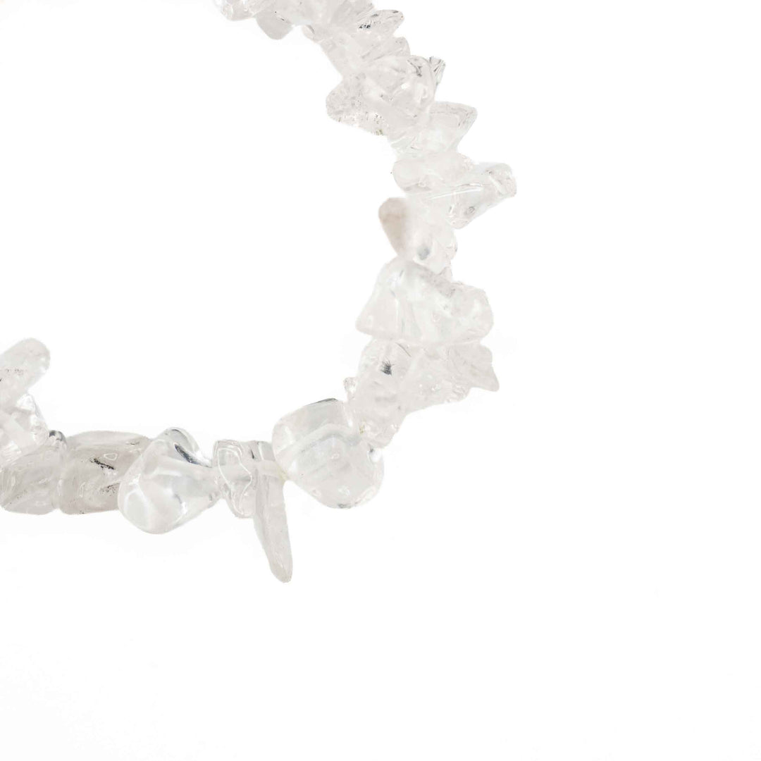 Close-up detail of natural Clear Quartz tumbled chips highlighting raw-style crystal shapes and clear clarity
