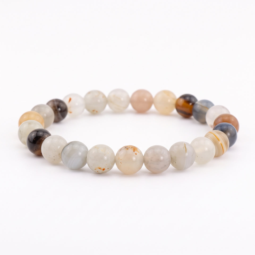 Dendritic Agate Metal-Free Stretch Bracelet – 8mm Natural Earth Stone Jewelry