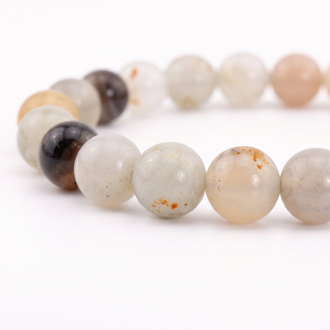 Dendritic Agate Metal-Free Stretch Bracelet – 8mm Natural Earth Stone Jewelry