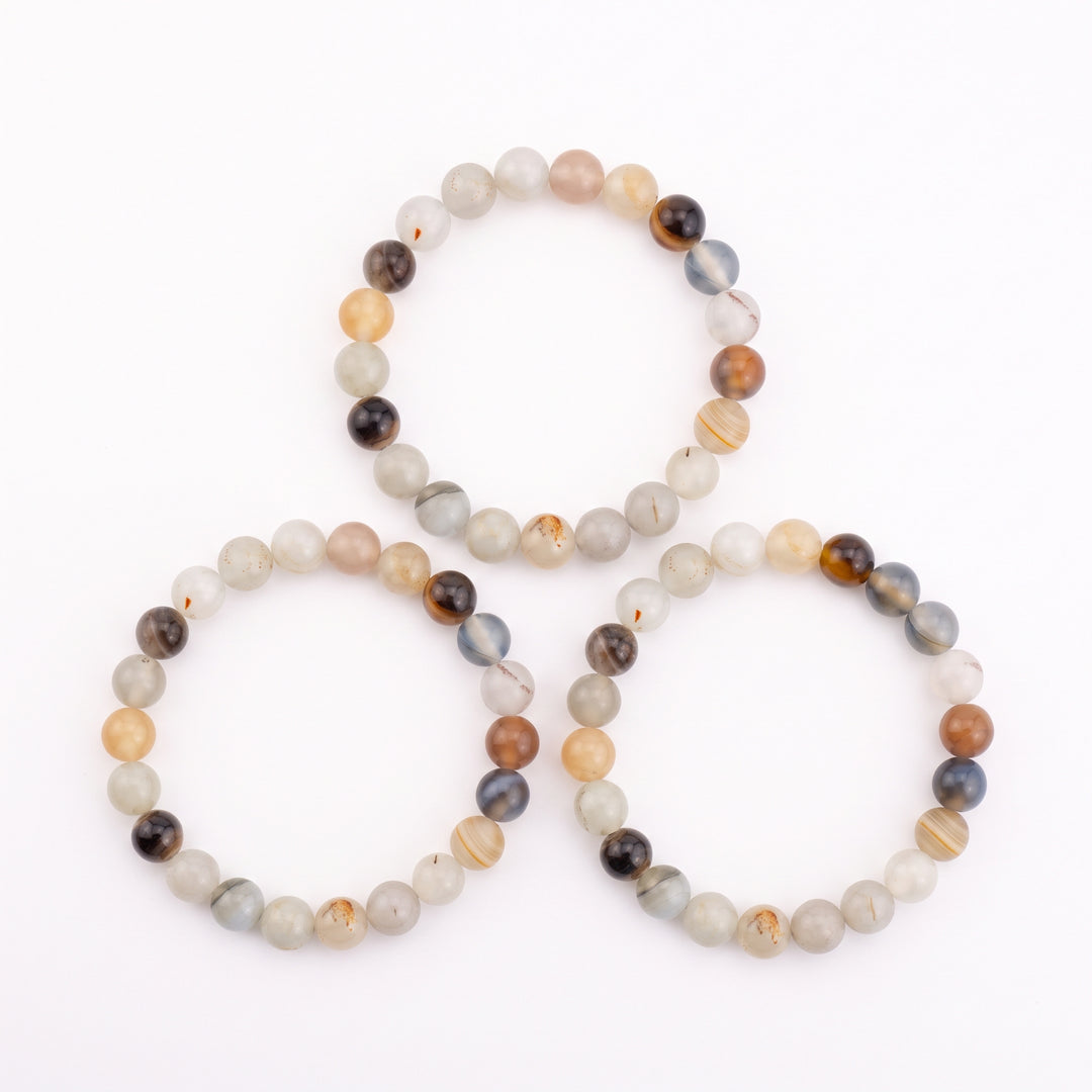 Dendritic Agate Metal-Free Stretch Bracelet – 8mm Natural Earth Stone Jewelry