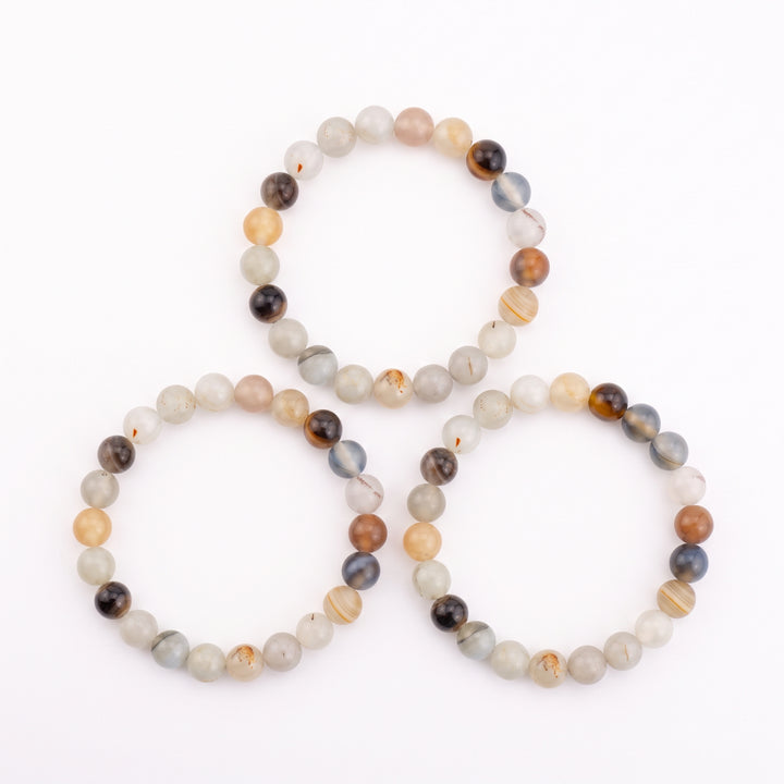Dendritic Agate Metal-Free Stretch Bracelet – 8mm Natural Earth Stone Jewelry
