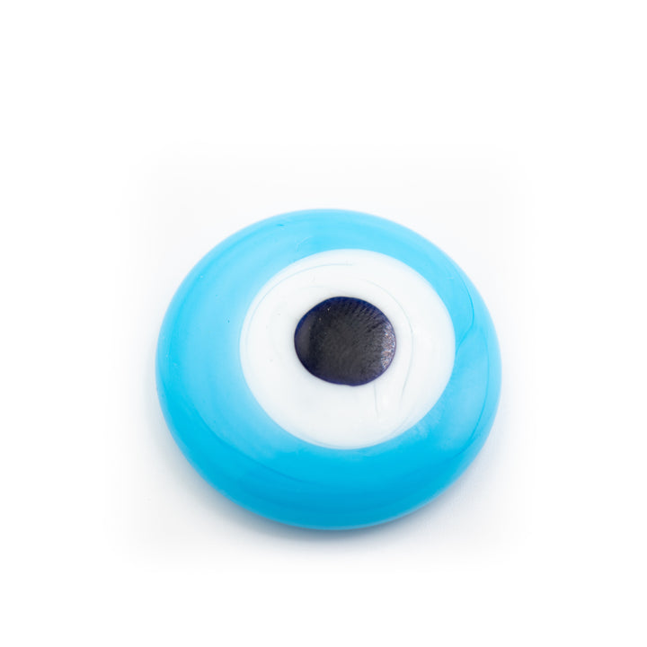 Nazar/mauvais œil en verre turquoise plat fait main, 2,5 cm