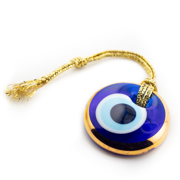 Handmade Gold Plated Flat Lampwork Nazar/Evil Eye, 1.5" Inch