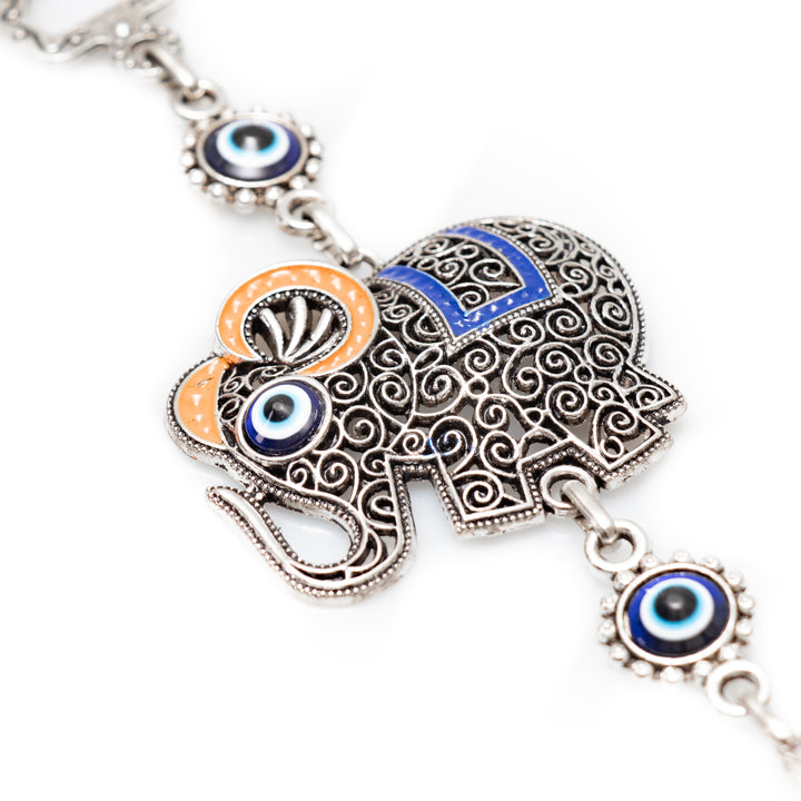 Authentic Nazar/Evil Eye Wall Decor with Elephant Figure, 8" Inch