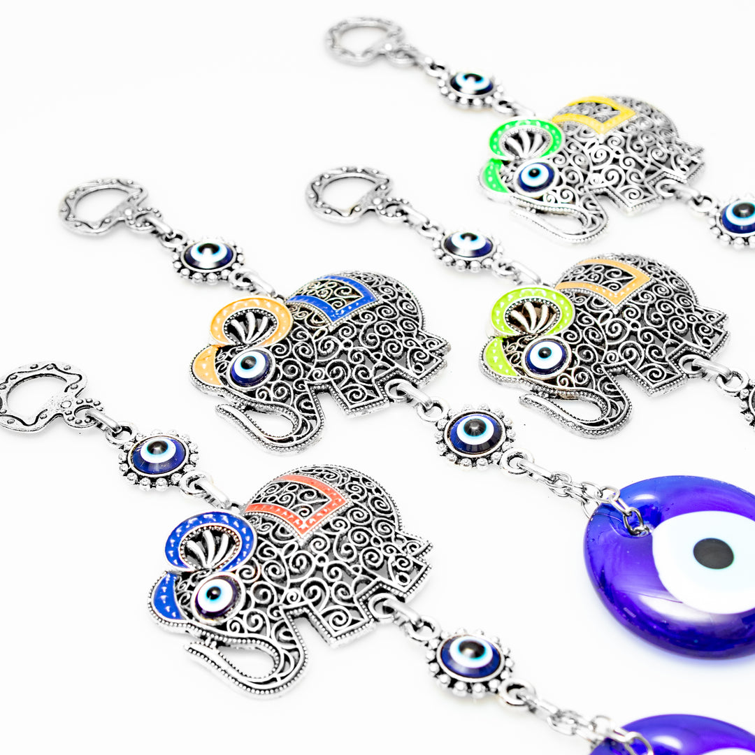 Authentic Nazar/Evil Eye Wall Decor with Elephant Figure, 8" Inch