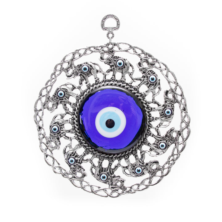 Authentic Nazar/Evil Eye Wall Decor with Elephant Figure, 8" Inch