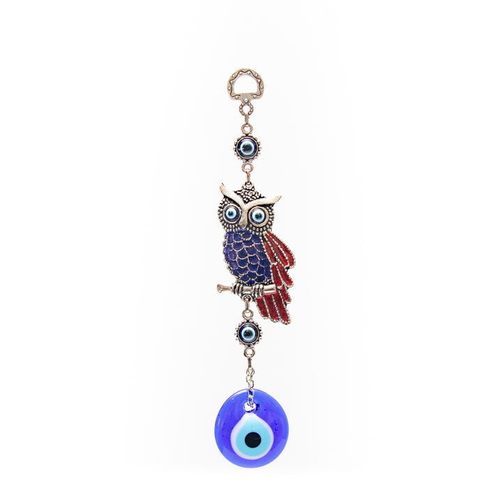 Authentic Nazar/Evil Eye Wall Decor with Owl Figure, 9" Inch