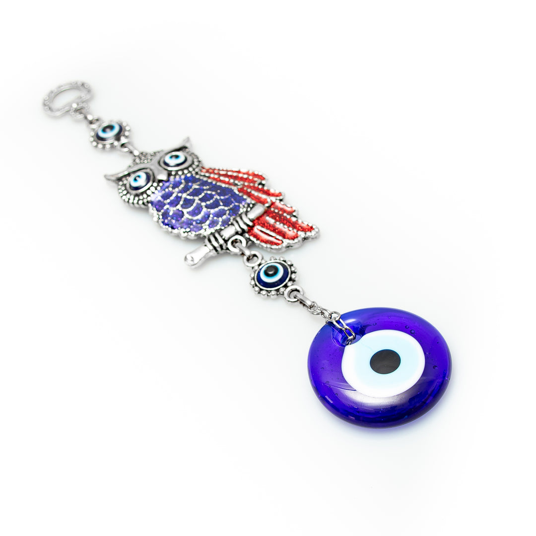 Authentic Nazar/Evil Eye Wall Decor with Owl Figure, 9" Inch