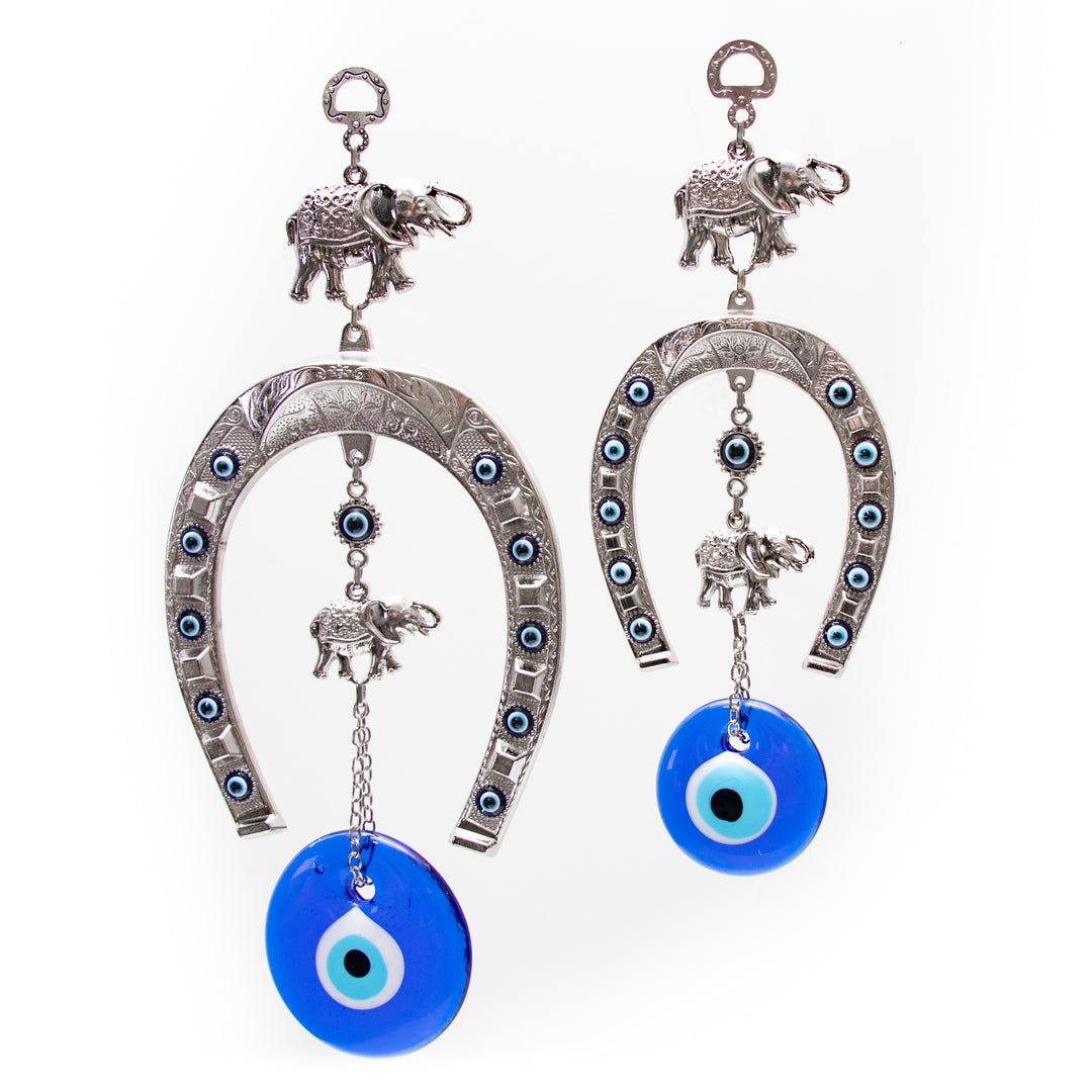 Horseshoe Authentic Nazar/Evil Eye Wall Decor with Elephant Figure, 8" Inch