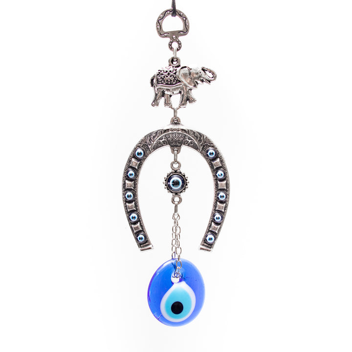 Horseshoe Authentic Nazar/Evil Eye Wall Decor with Elephant Figure, 8" Inch