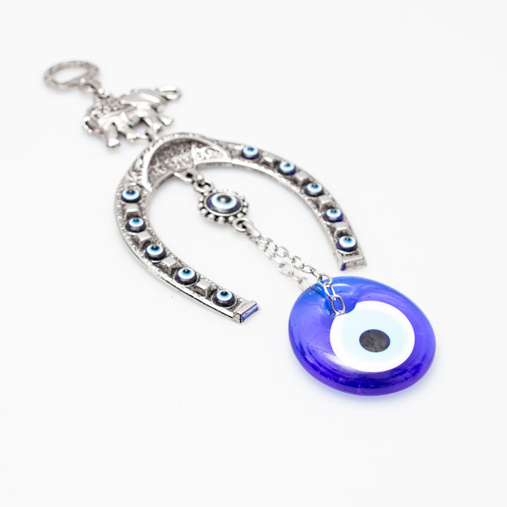 Horseshoe Authentic Nazar/Evil Eye Wall Decor with Elephant Figure, 8" Inch