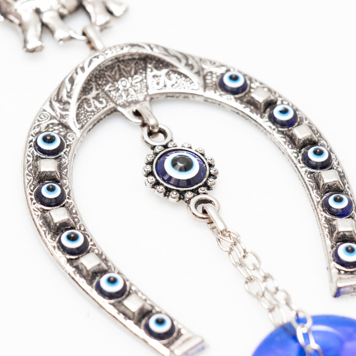 Horseshoe Authentic Nazar/Evil Eye Wall Decor with Elephant Figure, 8" Inch