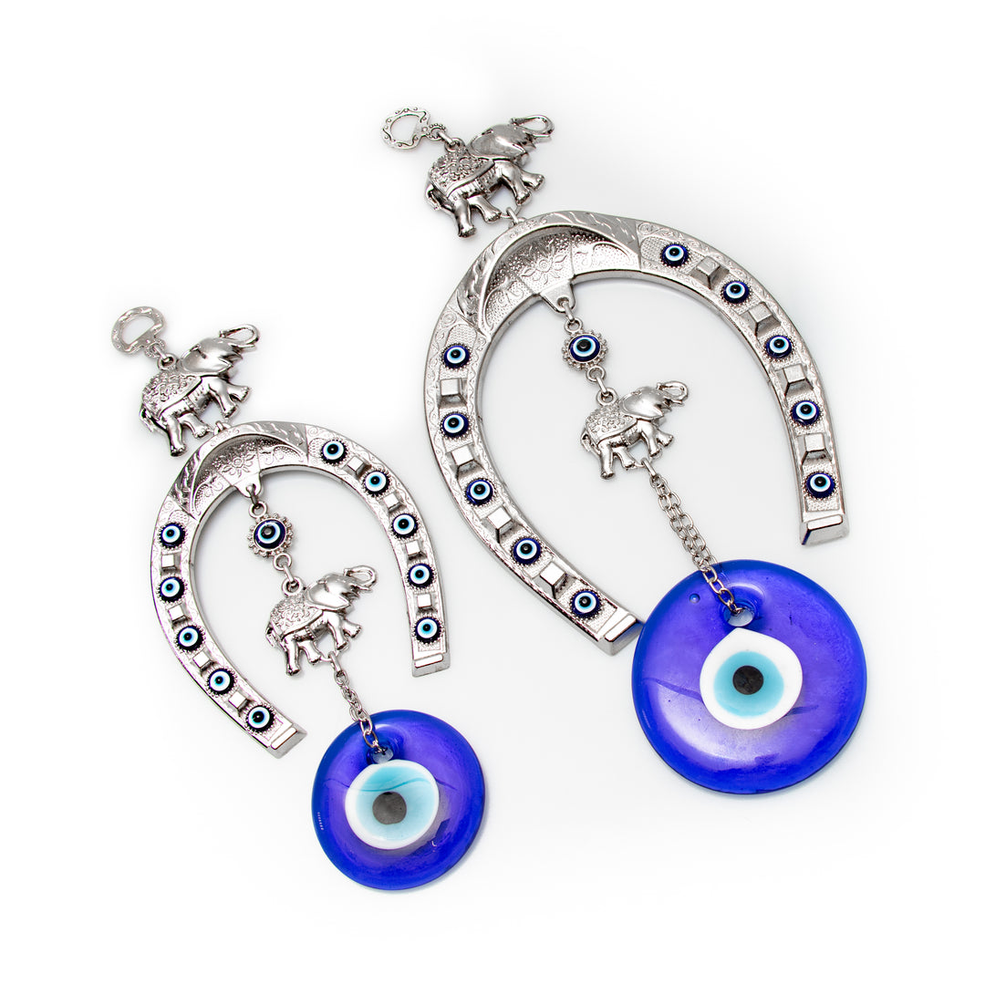 Horseshoe Authentic Nazar/Evil Eye Wall Decor with Elephant Figure, 13" Inch