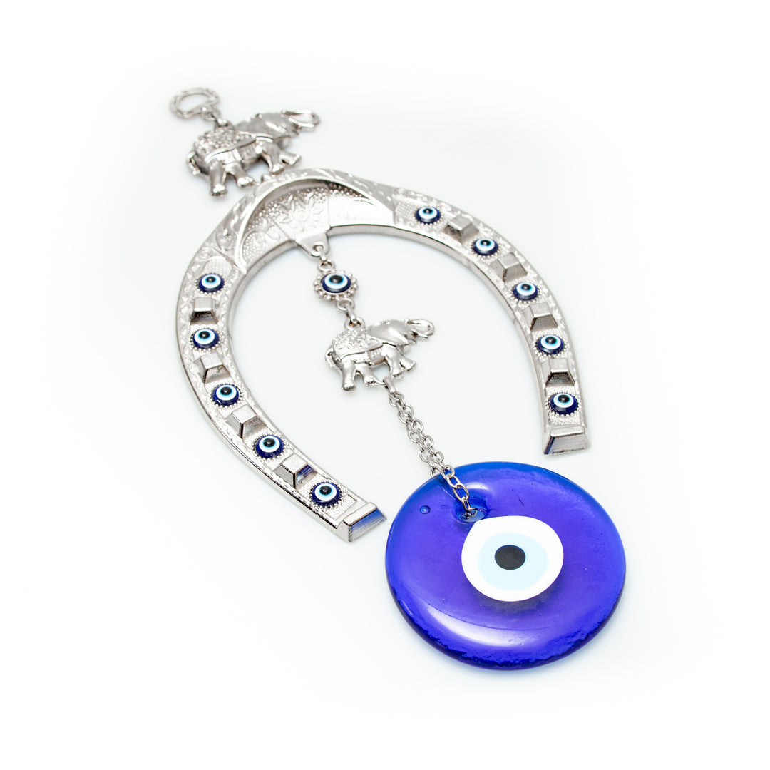 Horseshoe Authentic Nazar/Evil Eye Wall Decor with Elephant Figure, 13" Inch