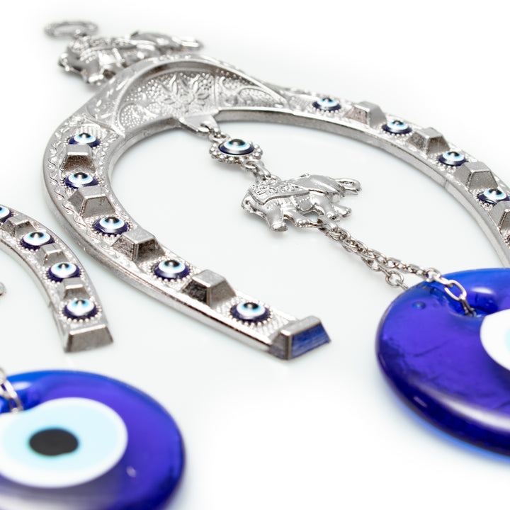 Horseshoe Authentic Nazar/Evil Eye Wall Decor with Elephant Figure, 13" Inch