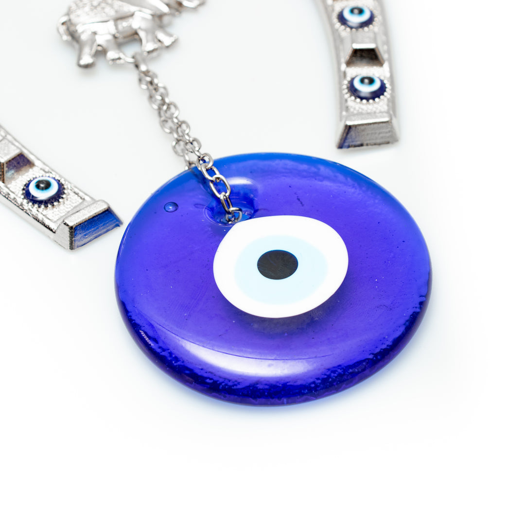 Horseshoe Authentic Nazar/Evil Eye Wall Decor with Elephant Figure, 13" Inch
