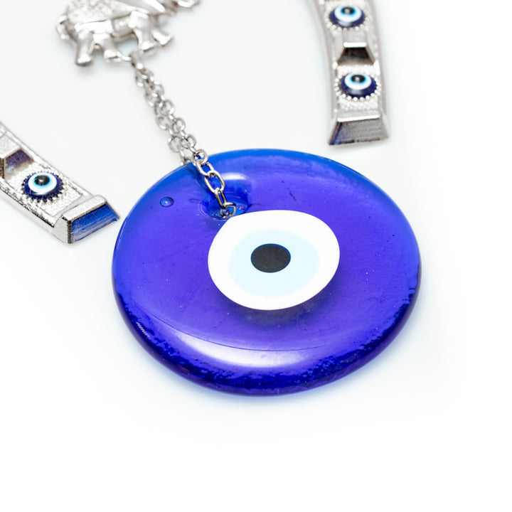 Horseshoe Authentic Nazar/Evil Eye Wall Decor with Elephant Figure, 13" Inch