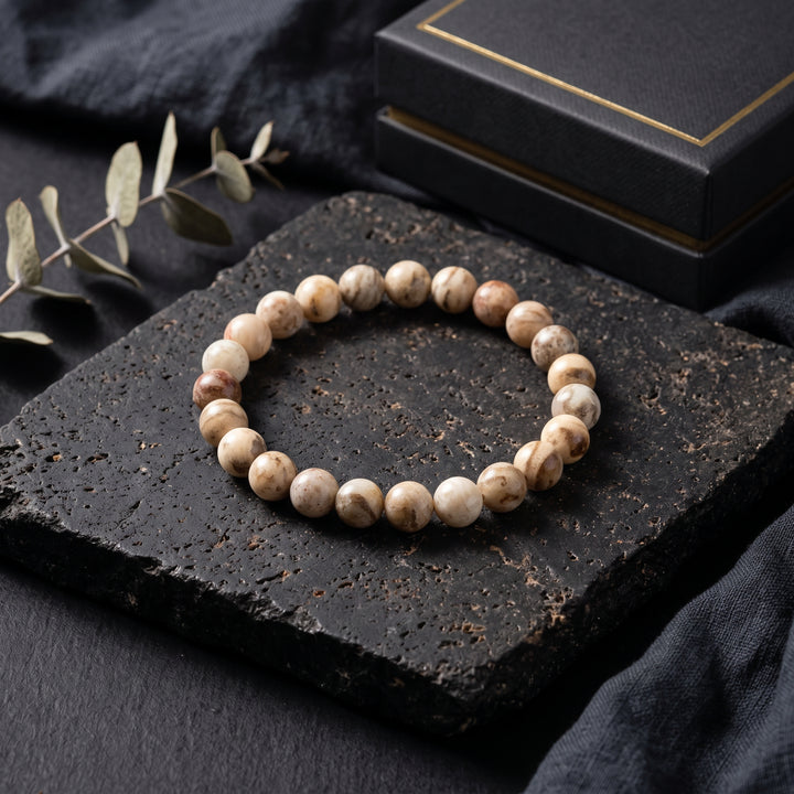 Feldspar Jasper Metal-Free Stretch Bracelet – 8mm Natural Earth Stone Jewelry