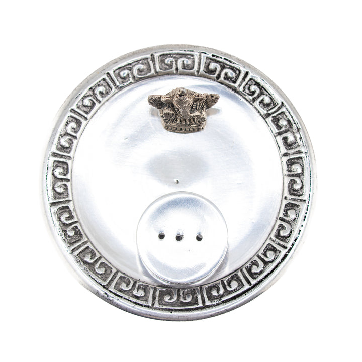 Metal Ganesha Incense Burner – Silver-Tone Plate with Removable Ash Catcher for Rituals & Meditation