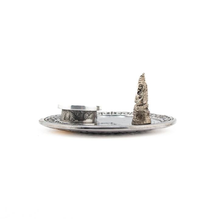 Metal Ganesha Incense Burner – Silver-Tone Plate with Removable Ash Catcher for Rituals & Meditation